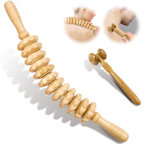 ACWOO Faszienrolle Holz, 2 Stück Faszienstab holz, Massageroller Holz, Anti Cellulite Massage Massagegerät für Muskelentspannung, Körperformung, Gua Sha Massage