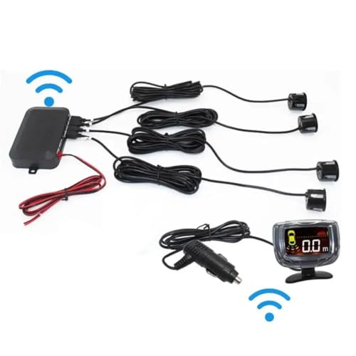 Czujniki parkowania, zestaw czujników parkowania samochodu, wyświetlacz LCD, 4 sondy radarowe, 65 dB, buzzer, alarm, cofanie, monitor parkowania, czujniki parkowania, czerwony, srebrny