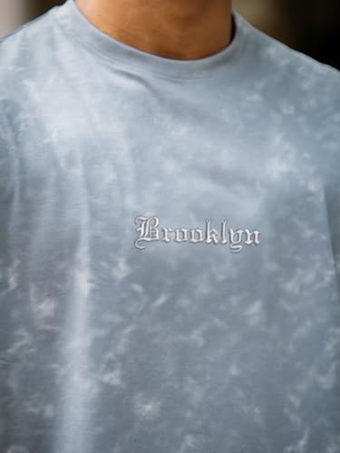 Image of Maniac ||Mens|| Acid Wash ||Printed|| Brooklyn|| Round Neck ||3 /4th Sleeve|| Light Grey|| Cotton|| T-Shirt