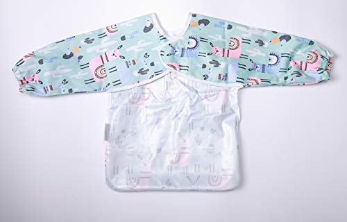 Baby Bib Sleeved Shirt with Pocket 1-3 Years Old Toddler Painting Drawing (Green Alpaca) - Thumbnail 6