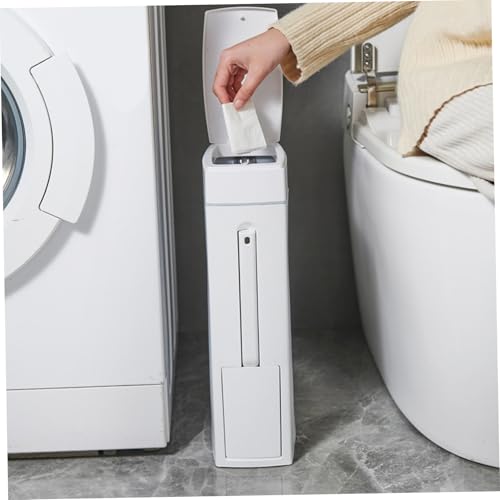 Cubo de basura delgado para baños pequeños con contenedor y escobillero rectangular 3