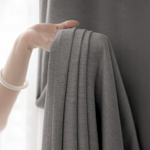 Image of LINENWALAS 100% Blackout Curtains for Long Door (10 Feet) - Set of 2 Panels Rich Linen Texture Complete Light Panels, Thermal Insulated & Noise Reducing Room Darkening Curtains (Graphite Grey)