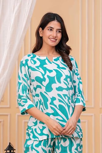 Image of Women's Printed Night Suit Set Pajama with Top Lightweight Soft & Comfy Sleepwear for Girls & Women