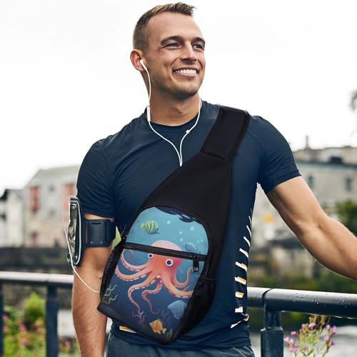 Bolso bandolera deportivo estilo Cartoon Octopus Fish blanco miniatura 3