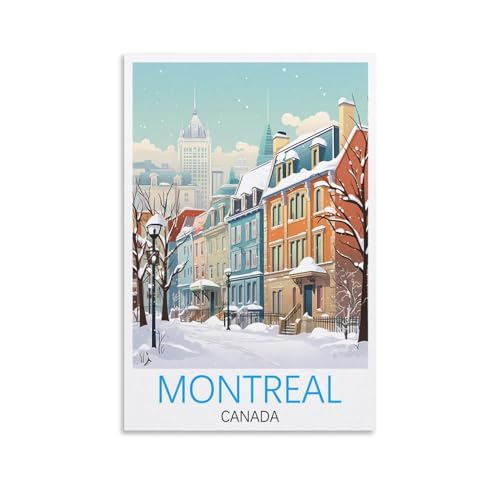 Montréal Canada – Affiches de voyage vintage – Impression sur toile pour salon, chambre à coucher, dortoir, maison, bureau (30 x 45 cm)