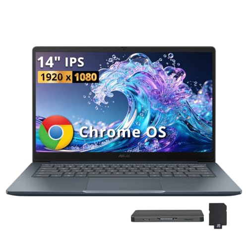 Image of ASUS CX14 14 inch FHD Chromebook Laptop, Intel Celeron N50,4GB Memory, 224GB Storage(64GB eMMC+160GB Docking Station Set), Intel UHD Graphics, 720p HD Camera, WiFi 6, Chrome OS,Dusk Gray