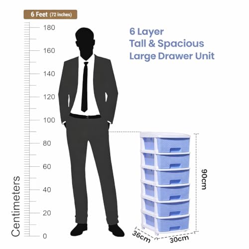 Image of Plastic Modular Drawer Storage Chest Of Drawers Organizer Storage Box, Large Stomo Racks For Multipurpose Anti-slip Shoes Organizers (Blue, 6 Layer)