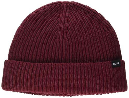 Bonnet côtelé BOSS homme en maille fisherman haut de gamme coloris cerise noire