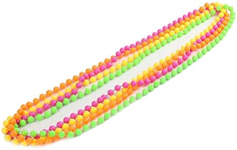 Neon Beads Necklaces,1980s Fancy Dress Accessories Set 4 Pack Fluorescent Neon Bracelets+4 Pack Neon Necklace Plastic 70's 80's Rave Bead for Party Costum Dress Up Multicolour