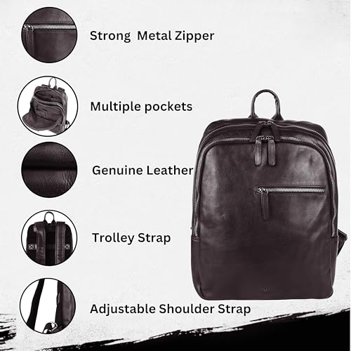 15 Inch Genuine Leather Backpack for Women and Men, Brown Leather Backpack with Adjustable Shoulder Strap2