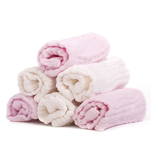 Blue Ivy Baby Muslin Washcloths - Set of 6 | Premium 100% Soft Natural Muslin Cotton for Sensitive Skin | Eco-Friendly Reusable Baby Wipes