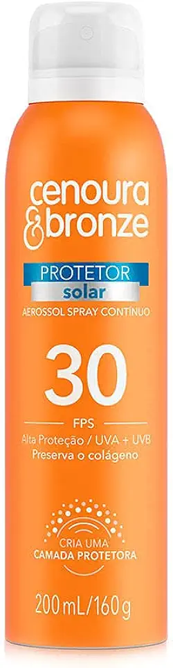 Protetor Solar Aerossol Cenoura E Bronze Fps30 200Ml, Cenoura E Bronze
