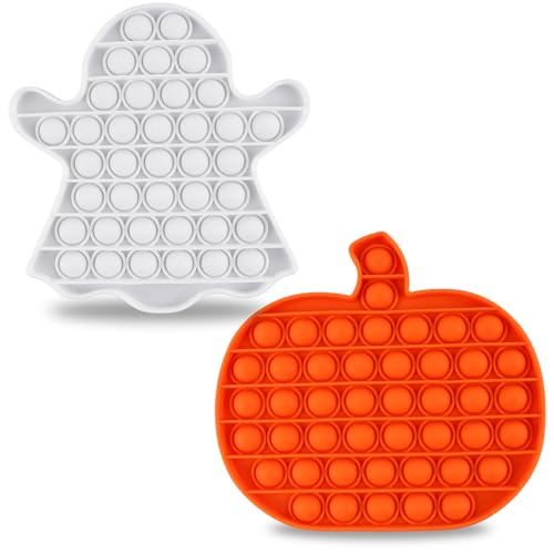 2 PCS Halloween Fidget Toys, Pumpkin Ghost Silicone Bubble Fidget Toys, Stress Anxiety Relief Push Tools for Kids, Adults, Halloween Party Favors