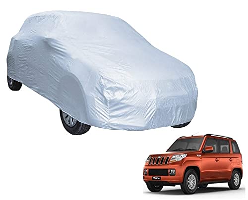 Image of Auto Hub Car Cover Compatible with Mahindra TUV 300 with Weather Proof, Triple Stitched, TUV 300 Car Cover- Plain Silver