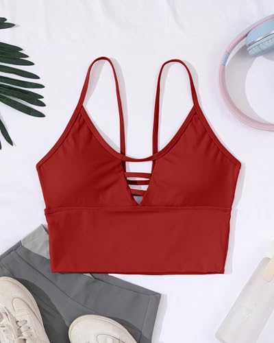 Image of AngiMelo Longline Sports Bras for Women High Support Strappy Push Up Workout Tops Built in Bra Padded Crop Yoga Tank Top