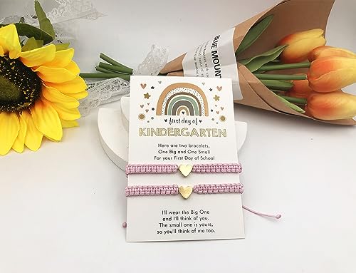 Image of First Day of School Bracelets Matching Heart Bracelets for Mom and Daughter Back to School Bracelets for 2 Braided Adjustable Charm Bracelets Jewellery Present