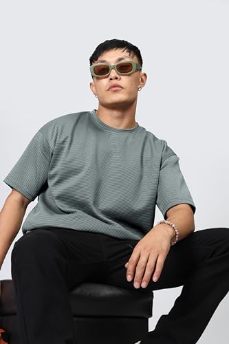 Image of SHODOX Men Oversized T Shirt Solid Dotted Design | Round Neck Loose Fit Drop Shoulder Casual T-Shirt for Men