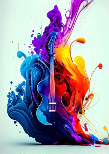 Baibexing Pósteres De Violín Y Guitarra Coloridos Abstractos, Arte De Pared Moderno, Pintura En Lienzo, Imágenes Impresas Vintage Para Decoración De Sala De Estar A3 21X30Cm Sin Marco