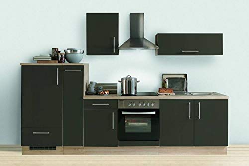 idealShopping GmbH Küchenblock mit Glaskeramikkochfeld und Klappenhängeschrank Premium 300 cm in Lava glänzend Cover