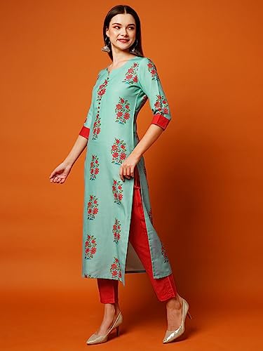 Image of ANNI DESIGNER Women's Cotton Blend Kurta With Pant
