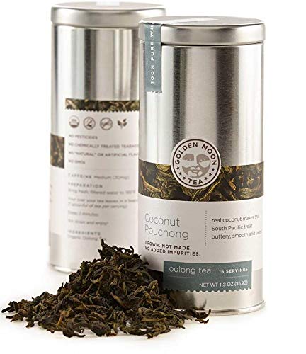 Golden Moon Tea Coconut Pouchong Green Tea - Loose Leaf, Non GMO - Travel Tin (16 Servings)