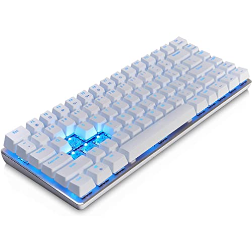 Image of Gaming Mechanical Keyboard Wired USB Metal Mechanical Blue Switch Computer Gaming Keyboard with Blue LED Backlit for Computer Gamers (Blue Switch, White)