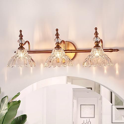 HDDFL Bathroom Vanity Lights Bathroom Lighting Fixtures Over Mirror Matte Brass 3 Lights Vanity Lighting Fixture Modern Wall Sconces for Bedroom Dressing Room Living Room
