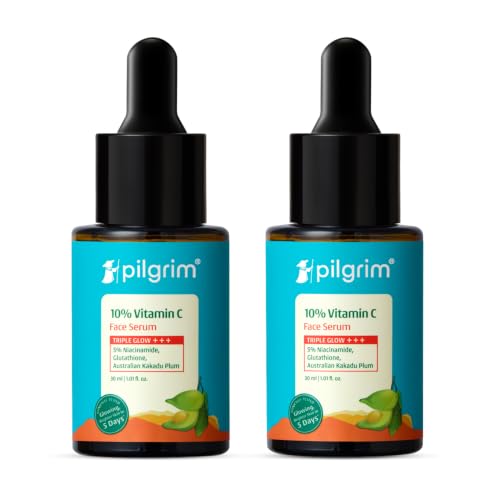 Image of Pilgrim 10% Vitamin C Serum 30ml (Pack of 2) for Glowing Skin with 5% Niacinamide | Fades Dark Spots, Evens Skin Tone |For All Oily, Combination, Normal Skin | Daily Radiance for Men & Women