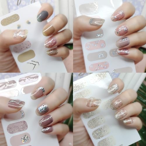 Mkwntg 231-MKWNTG Spring Nail Wraps Stickers Glitter Gradient Nail Polish Strips Self-Adhesive Rhinestone Nail Polish Stickers Marble Butterfly Design Nail Decals thumb #5