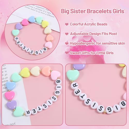 2 Pcs Big Sister Bracelet Colorful for Little Sister Announcement Daughter Niece Charm Birthday Christmas Halloween New Year Gift3