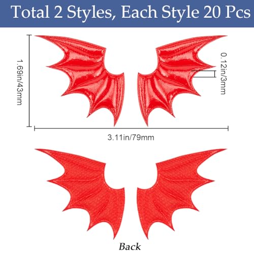 GORGECRAFT 40PCS Bat Wing Hairpins Accessories PU Leather Demon Wings Ornament Accessories Halloween Decor Red Angel Wing Embellishments for Hair Ornament & Costume Accessory - Image 2