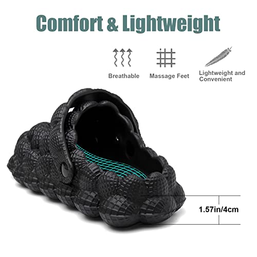 Scecocrs Kids Bubble Slides Shoes Garden Clogs, Boys Girls Cushioned Massage Golf Ball Slides Platform Comfortable Bubble Slipper Sandal Black #TOP2