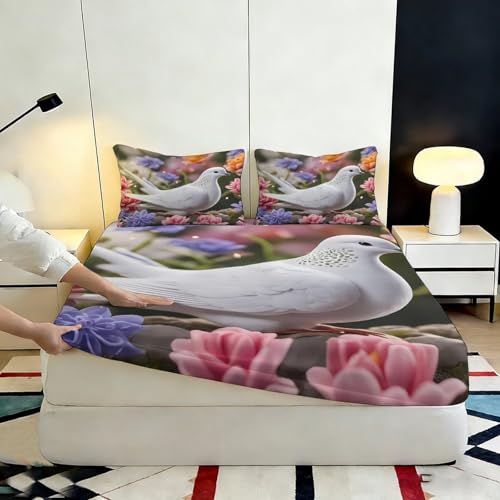 Drap-housse microfibre antidérapant avec motif colombe 3D