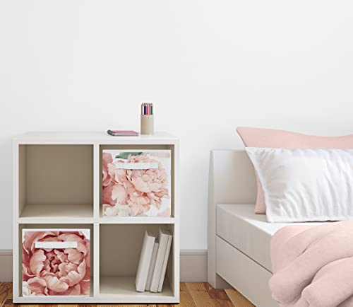 Image of Sweet Jojo Designs Blush Pink Boho Shabby Chic Floral Girl Collapsible Fabric Storage Cubes Foldable Bins Organizer Boxes for Kids Baby Children Toys Set of 2 Off White Bohemian Vintage Flower Elegant
