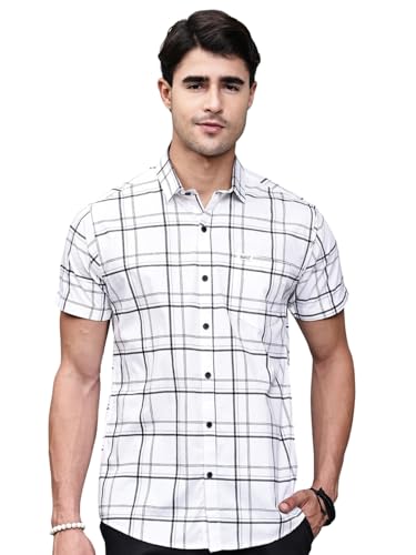 Image of Majestic Man Slim Fit Pure Cotton Half Sleeve Checked Casual Shirt