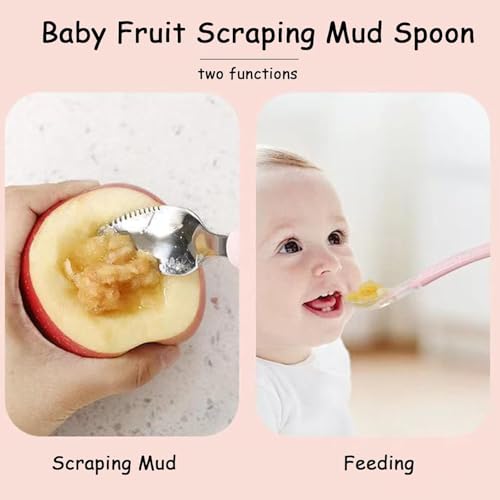 Image of Tony Stark Baby Double Side Head 2 in 1 Silicone Food Spoon, Stainless Steel Fruit Scraper for Baby & Toddler, Fruit Scraping & Feeding Spoons with Travel Case (Multi Color)