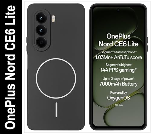 Image of Silicone Back Cover Case for OnePlus Nord CE6 Lite | Soft Micro-Fibre Lining Inside | Magsafe Print On Back Side Camera Protection Bump | Shockproof Case for (Black)
