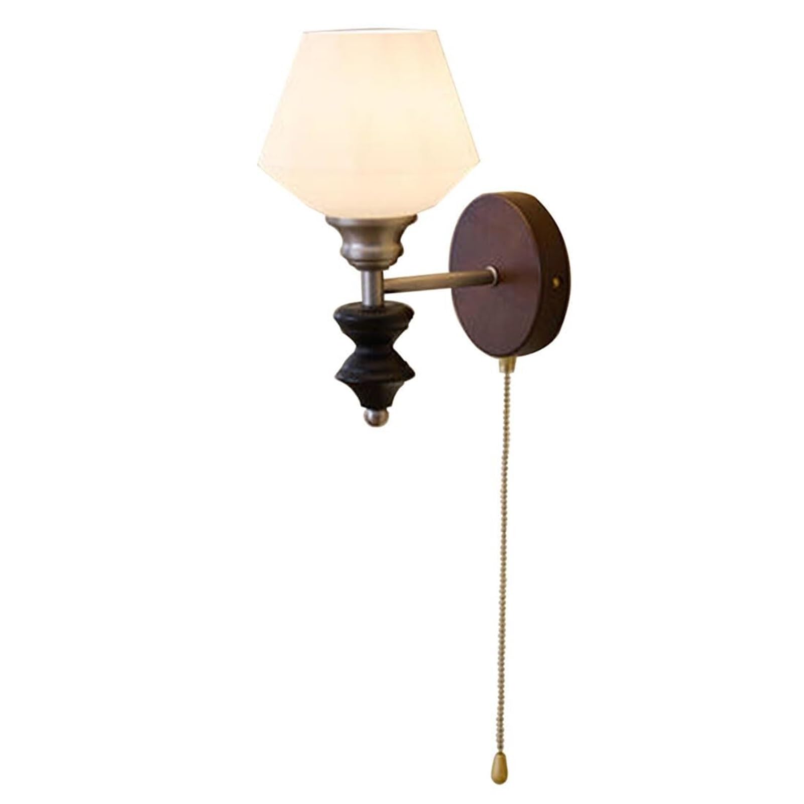 HUAYUSEDF Industrial Bedside Wall Sconce with Pull Cord Glass Shade Modern for Bedroom Living Hallway Kitchen Farmhouse(A)