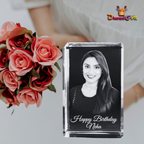 Image of Personalized 3D Cube Crystal Photo Frames Rectangle Shape (5x5x8 CM) with free light base