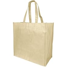 Jumbo Size Reusable Tote Bags with Full Gusset, Heavy Duty, Non-Woven Carry-All Pack of 6 Khaki