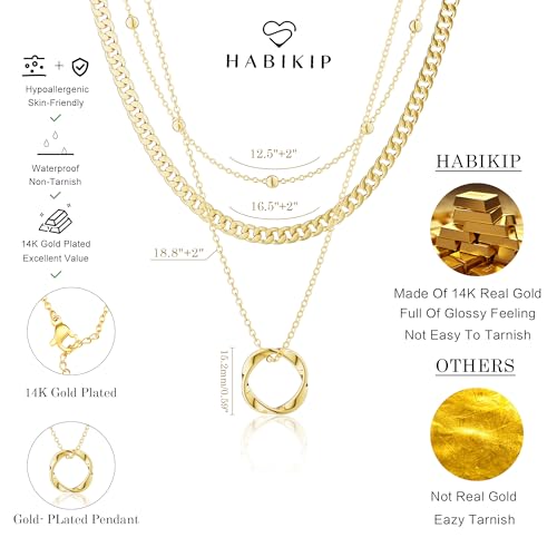 Layered Gold Necklaces for Women, Layering Stackable Dainty 14K Gold Plated Circle Pearl Rectangle Pendant Choker Necklace for Women Trendy Cuban Link Snake Chain Necklace Fashion Jewelry Sets 5