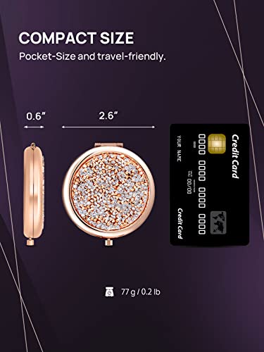 Omiro 1X/10X Magnifying Compact Mirror, Mini Mix Diamond Metal Pocket Makeup Mirror (Rose Gold) #TOP3