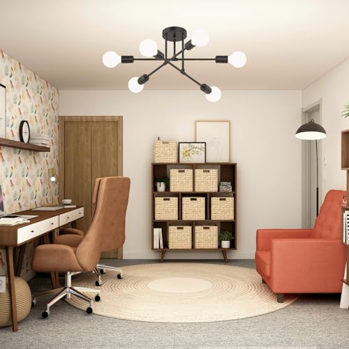 Chandelier Sputnik Ceiling Light, 6 Lights E27 Black Modern Chandelier, Semi-Flush Mount Ceiling Lamp Vintage Ceiling Lighting for Living Room, Bedroom, Dining Room, Kitchen(no shade no bulb) - Image 5
