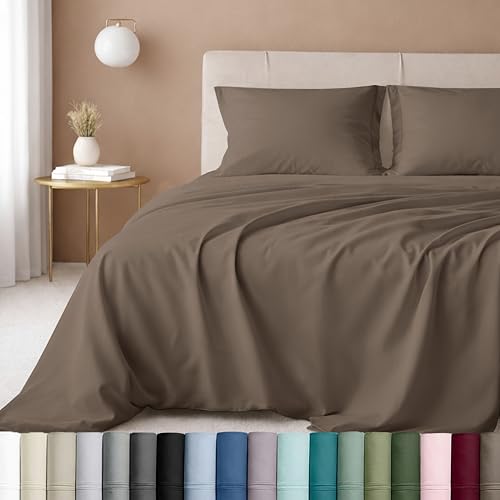 Image of California Design Den Twin Bed Sheets 100% Cotton, 600 Thread Count Sateen, Soft, Twin Sheet Set, Deep Pockets (Mushroom - Taupe Brown)