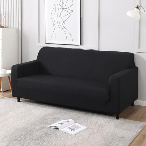 Image of HK ENTERPRISES 3 Seater Sofa Cover with Elasticity, Stretchable Spandex & Polyester, Black