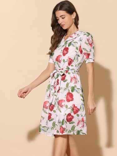 Image of Allegra K Women's Vintage Peter Pan Collar High Waist Flowy Midi Puff Sleeve Floral Dress