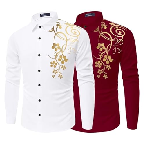 Image of Combo of Men Cotton Polyester Blend Regular Fit Striped Full Sleeve Casual Shirt Pack of 2