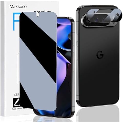 Maxsoco for Google Pixel 9 Privacy Screen Protector with Camera Lens Protector, Anti-Scratch Fingerprint Unlock Anti-Spy Tempered Glass Screen Protector, Case Friendly, Bubble Free (1+1 PACK) Cover
