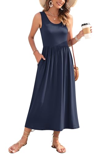 Image of WNEEDU Women's Summer Maxi Dress Casual Sleeveless Sundress