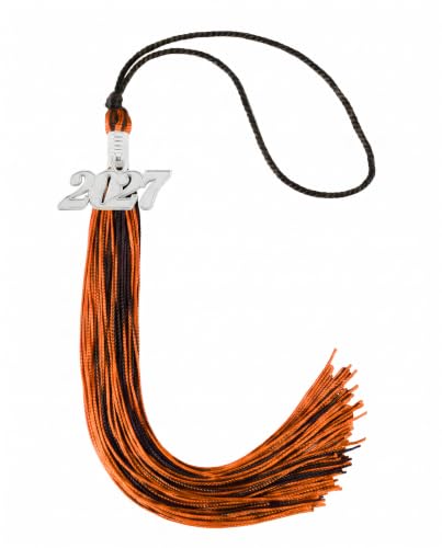 Image of Graduation Tassel 2027 for Grad Cap,Black and Orange Tassel with Silver Charm
